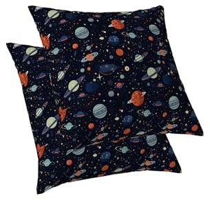 ggaimwf Galaxy Kissenbezug 2er-Set Weltraum Planet Universum Stern Meteorit Feines Leinenoptik Kissenbezüge Dekorative Kissen für Kinder Bett Sofa Wohnzimmer Schlafzimmer 40x40cm