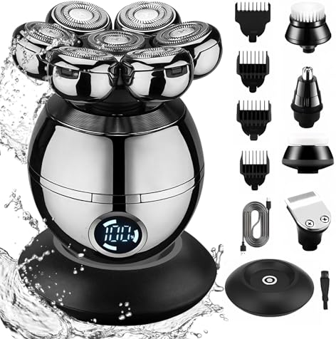 HyAdierTech Rasoir Electriques Hommes Cheveux, 5 en 1 Rasoirs à Têtes Rotatives Homme 7D Rasoir Tete Chauve Homme, Ensemble de Rasoir Chauve Imperméable, Multifonction Rasoir 7 Têtes pour Hommes