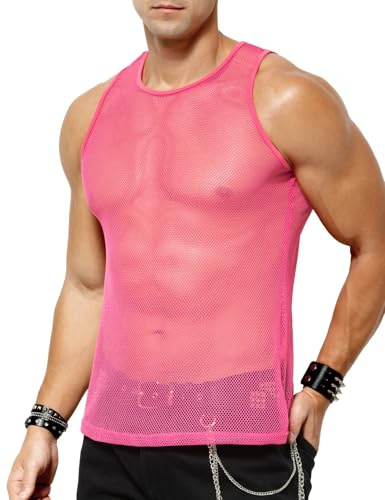 Casey Kevin Debardeur Maille Homme Transparent Filet Débardeur sans Manches Résille Sexy Fishnet Gilet de Bal Club Disco Danse Clubwear