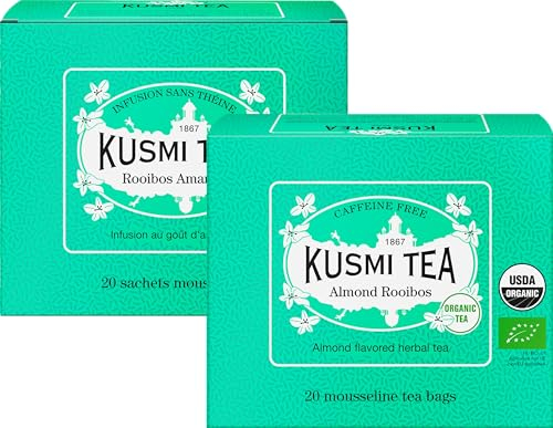 Kusmi Tea - Rooibos Amande - Lot de 2 boîtes - Infusion Bio - Rooibos Issu de l'Agriculture Biologiques - Infusion Douce et Onctueuse sans Théine - 2x20 Sachets de Thé