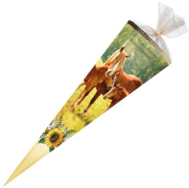 Schultüte mit Gravur / Zuckertüte / 85cm / eckig / Pferde - Fohlenweide