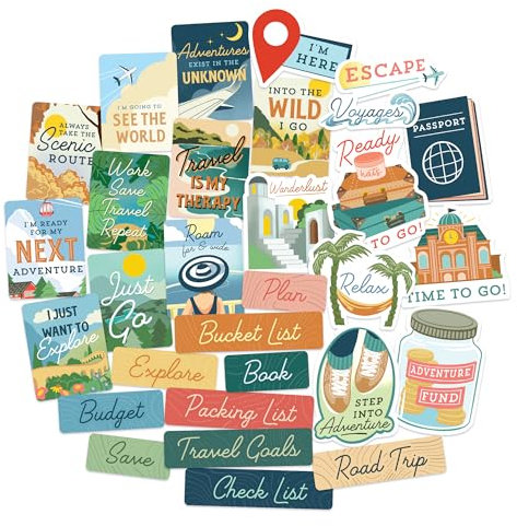 Navy Peony Wanderlust Dreamscape Travel Vision Board Aufkleber (30 Stück) - Reiseplanung, Bucket List Aufkleber für Planer, Vision Board Party