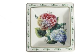 Brandani 51190 VUOTATASCHE FLORA PORCELLANA, cm 18,5x18,5x4,5h, decori floreali, delicate ortensie e foglioline, Lavastoviglie, Microonde, Forno, Freezer