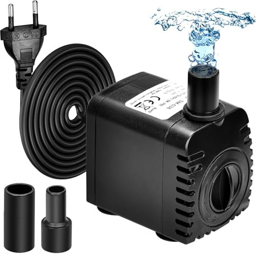 ROTRES Bomba de Acuario 8W 600L/H,Mini Bomba de Agua,Ultra Silencioso Bomba de Fuente Sumergible,Bomba Acuario con 2 Boquillas Ac220-240V para Estanques Fuentes Acuarios Sistemas Hidropónicos