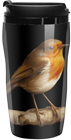 Robin Bird on Wood Printed Reusable Coffee Mug Insulated Travel Drinking Cup Water Bottle with Lid