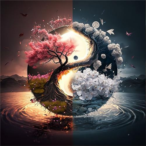 Jinmer Yin-Yang-heiliger Baum Diamond Painting Set,5D DIY Diamant Painting Bilder Full Vierkant Kristall Stickerei Kreuzstich Kunsthandwerk Home Schlafzimmer Büro Wand Dekoration 100x100cm