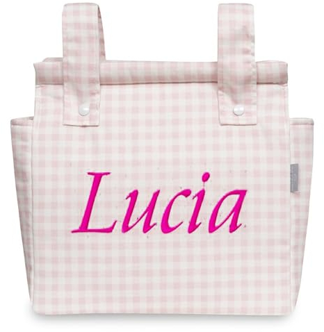 various - Talega para silla de Paseo Bolso Panera Carrito Bebe -Personalizable Nombre Bebé Bordado con Diseño Práctico y Funcional Cierre con Cremallera olso organizador de muselina Color Rosa