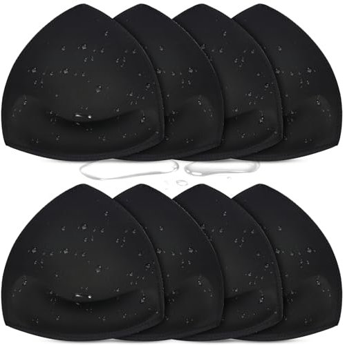 KSang Waterproof Bathing Suit Cups Inserts - 4 Pairs Swimsuit Pads Insert Push up for Women | Sewn-Edge Bikini Padding Insert, Black, C/D