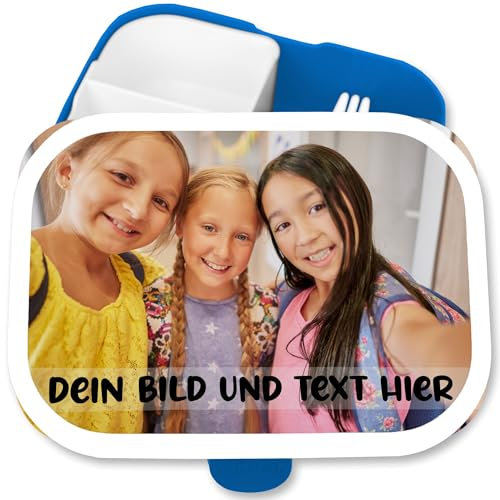 Brotdose Kinder Campus für Mepal - Brotbox Dein Bild und Text I Custom Text und Foto Lunchbox selbst gestalten - 750 ml - Blau - personalisierte bedrucken individualisierbar photo vesperbox