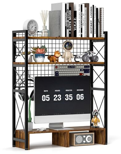 petour Computer Desktop Bookcase 2-Tier Wood Desktop Hutch Shelf 90CM Multipurpose Display Shelf Rack Organizer for Office Supplies Organizer Home Decor