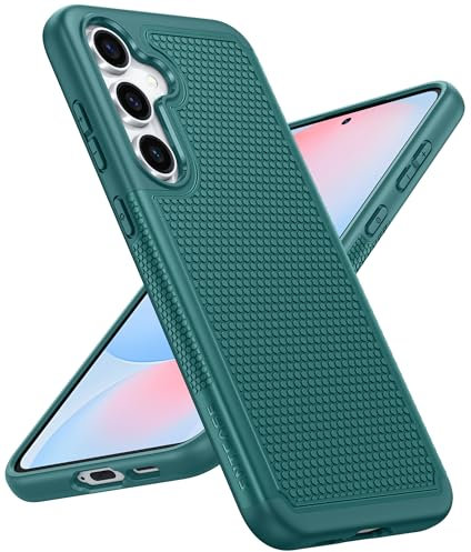 FNTCASE for Samsung Galaxy S24-FE Case: Dual Layer Protective Heavy Duty Cell Phone Cover | Shockproof Rugged with Non Slip Textured Back | Military Grade Drop Protection Bumper Tough (Green)