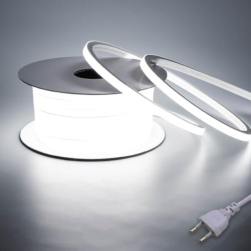 BENLUN Ruban LED Neon 220V 10M, 6000K Blanc Froid LED Strip Light Exterieur Etanche, Bande LED Sans Transformateur, 10W/M 900LM/M Flexible Néon pour Chambre Salon Cour Décoration