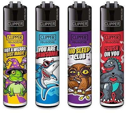 Clipper Feuerzeuge, Set mit 4 Stück, außergewöhnliche Motive (Mix Slogan #10)