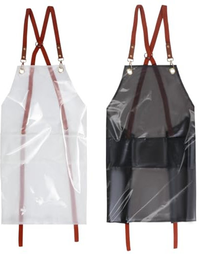 Vukehon Waterproof Apron with pocket, 2PCS Transparent Adjustable Premium Hair Stylist Salon Apron, Clear White & Black,70cm