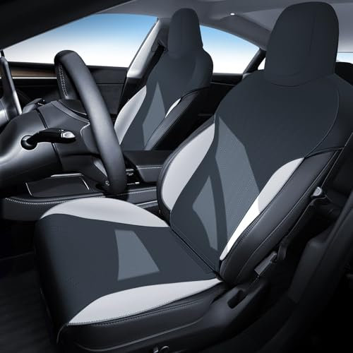 LANTU Sitzbezüge 2 Pcs für Tesla Model Y 2020-2024 und Model 3 2017-2023 Autositzbezüge mit Hochwertiges Wildleder Material Tesla Model Y Zubehör (Dunkelgrau)