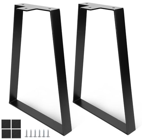 DBREAKS Patas de mesa trapezoidales de 40 cm, patas trapezoidales negras de metal, patas de muebles con tornillos, patines para muebles para mesa de café DIY, mesita de noche, banco de asiento