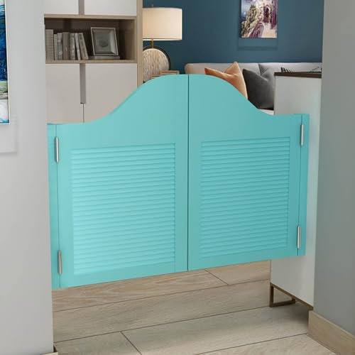 Puertas oscilantes de madera con diseño de rejilla y herrajes de color verde, 100 cm
