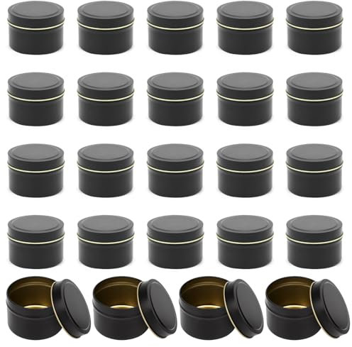 Tutamaz 24 Stück Kerzendosen 4oz, Leer Kerzendosen aus Metall mit Deckel, Kerzengläser zum Kerzen Gießen, Runde Kerzengläser für Kerzen,Handwerk,Schmuck,Kosmetik DIY-Kerzenherstellungszubehör(Schwarz)