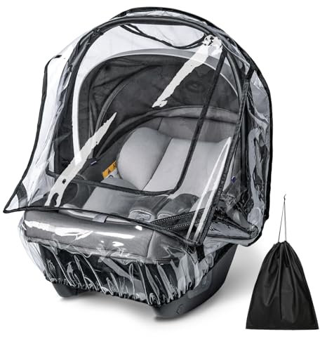 bemece Universal Regenschutz für Babyschale, Babyschale Regenschutz, Bequemes Zugang Rolltor und Trageöffnung, Gute Luftzirkulation, Transparent