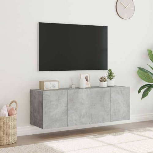Canditree 120 cm Floating TV Cabinet with LED Lights, Floating TV Stand with Storage, Wall Mounted Entertainment Center for Living Room (Concrete Grey)