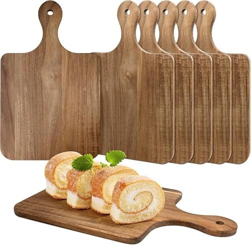 6 Pcs Acacia Wood Cutting Board with Handle, Large Wood Cutting Board for Kitchen, Wooden Charcuterie Serving Board Butcher Block for Cheese Meat Fruit Pizza Bread Baking (16 x 10 Inch)