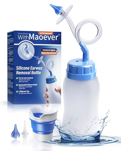 MAOEVER Kit de retrait de cérumen, nettoyeur d'oreille en silicone souple avec pot pliable pour le recyclage des eaux usées, outil d'irrigation des oreilles doux et efficace pour une utilisation sûre