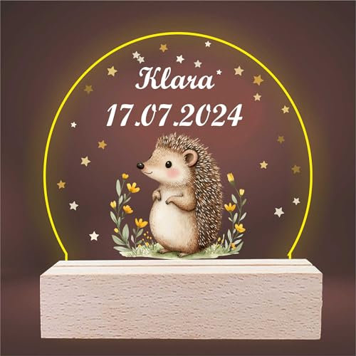 INDIGOS UG - LED Lampe personalisiert - Igel - personalisierte Lampe für KInder - personalisierte Geschenke - Nachtlampe - Geschenk für Baby und Kinder mit Wunschtext