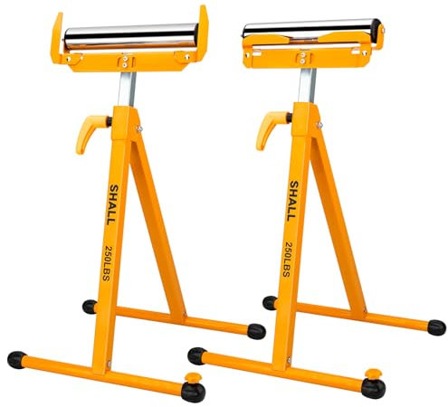Shall 2-Pack Folding Roller Stand - Heavy Duty 250 LBS Load Capacity - 27.8-43'' Adjustable Height - for Table Saw Outfeed Woodworking