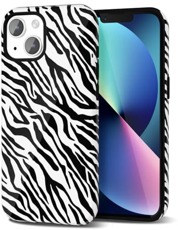 Svanove Zebra Print Phone Case for iPhone 13/ iPhone 14, Girly Cute Zebra Case for Women Girls, Luxury Trendy Retro Fashion Animal Print Design, Aesthetic Pattern Hard Shell Plastic Cover, Black