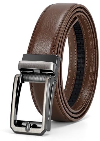 SUOSDEY Herren Ratschengürtel, Automatischer Ledergürtel für Business Anzug Jeans Hosen Verstellbar Ohne Löcher 30mm Breite