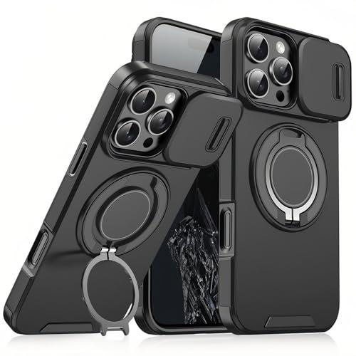 Mixroom - Custodia Cover per iPhone 11 Pro Protezione Antiurto Militare con Supporto cellulare a stand Cavalletto ad Anello Magnetico Copertura Fotocamera Slide Scorrevole C07 Nero