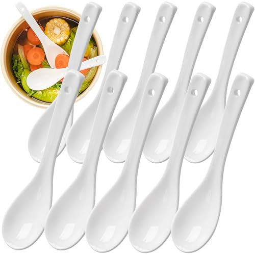 10 Stück Pure White Porzellansuppenlöffel, für Zuhause, Küche, Suppe, Salat, Obst, Kuchen usw, mit 17cm Länge und 4.1cm Breite, Weiß, Spülmaschinen, Mikrowellengeeignet