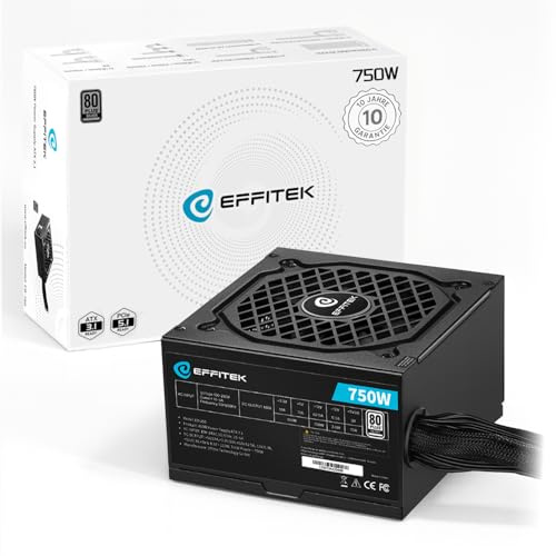 EFFITEK 750 Watt Netzteil für PC Gaming 12V ATX 3.1 Netzteil | PC Gaming Netzteil, ATX 3.1 & PCIe 5.1, für PC Gehäuse ATX Power Supply, ATX Netzteil, 12V 2x6 Kabel GPU, 80+ Silber, leise