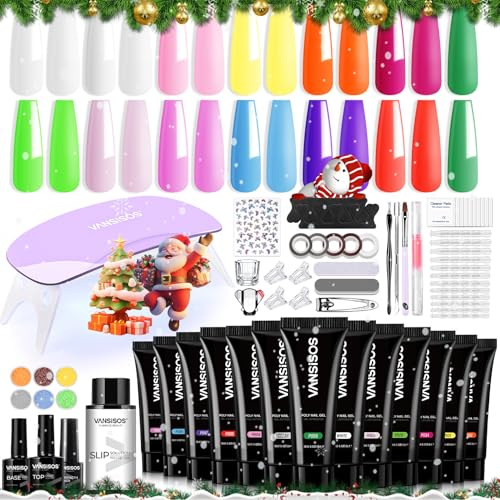 VANSISOS 14 PCS PolyGel Nail Kit: Slip Solution Portable UV/LED Nail Lamp and Full-Size Extension Accessories for Easy Home Manicure