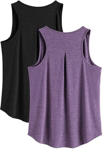 PINSPARK Sport Top Damen Racerback Fitness Yoga Tank Top Sommer Ärmellose Lauftop Schnelltrocknend Workout Wandern Sportbekle 2er Pack Schwarz/Lila m