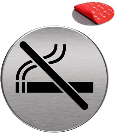 Señal Adhesiva | Acabado AAA+ | Aluminio lacado | Acabado Cepillado | Super Adhesivo | Diámetro Ø 100 mm - Grosor 0.8mm (Señal Prohibido Fumar)