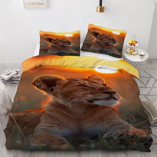 YZQGLHP Bettbezüge 155x220 Sonne Bettwaesche LöWe Bettbezug Mikrofaser 3teilig Bettwäsche Weich Atmungsaktiv und 2 Kissenbezüge 80x80 cm mit Reißverschluss