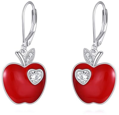 ONEFINITY Apfel Ohrringe 925 Sterling Silber Rot Apfel Tropfen Ohrringe Obst Schmuck Geschenke für Damen