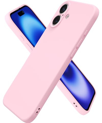 oakxco for iPhone 16 Case Silicone, Ultra Slim Thin Phone Case for Women Girls, Plain Solid Color Minimalist Aesthetic Cute Girly Design, Soft Rubber Gel TPU with Camera Cover Protection, Light Pink