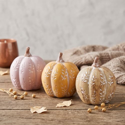 levandeo 3er Set Deko Kürbis Orange Beige Rosa 10cm Tischdeko Herbst Herbstdeko Erntedank Wohndeko Deko Kunstkürbis
