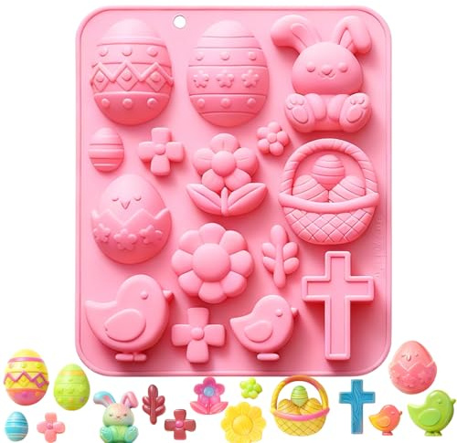 haewny Easter Silicone Candy Mould,1 PC-15 Cavitie Easter Bunny Egg Mould,Easter Chocolate Mould for Making Wax Melt,Gummy,Jelly