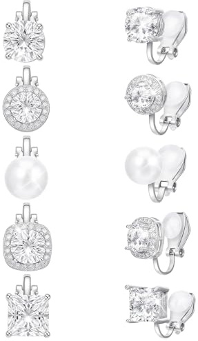 5 Paar Silber Ohrclips Damen Ohne Ohrlöcher Clip Ohrringe Mädchen Hypoallergen Ohrklipser Mit Zirkonia In Silberoptik Fake Ohrring Set Für Hochzeiten Abschlussbälle Party Ohrschmuck Ohne Piercing
