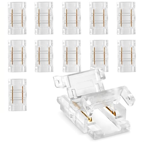 Horktrust Connecteurs LED 8 mm 2 Broches, Lot de 12 Raccords Ruban LED Sans Soudage, Connecteurs D2 pour Bandes LED COB et SMD 3528/2835, 5 V–36 V, 22 AWG