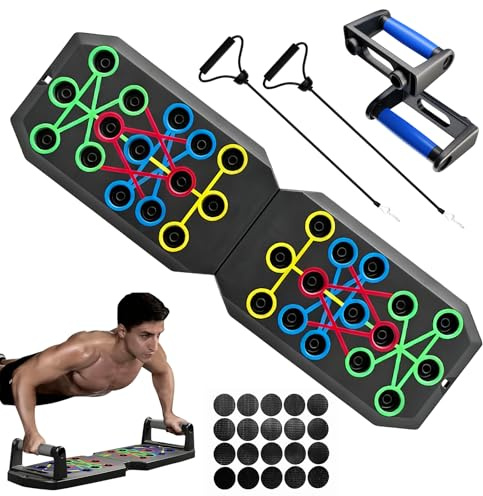 MFUSUL Liegestützgriffe, Liegestützbrett Set mit Widerstandsseil, Faltbares Multifunktions Liegestützbrett, Brusttrainer Männer Fitnessgeräte, Push Up Bars, Liegestütz-Griffe für Home Gym
