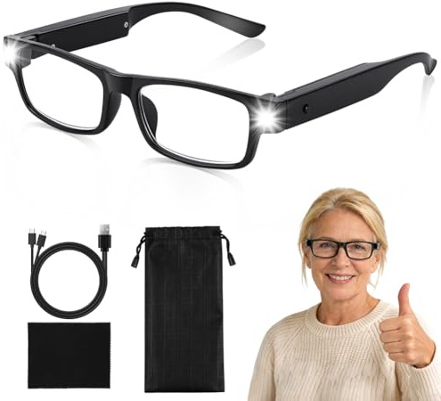 APXEL 150% Lupenbrille mit Licht, Vergrößerungsbrille LED Lupenbrille für Brillenträger, USB Wiederaufladbare Freihändige Leselupe für Senioren zum Lesen, Naharbeit Juwelier & Hobbys