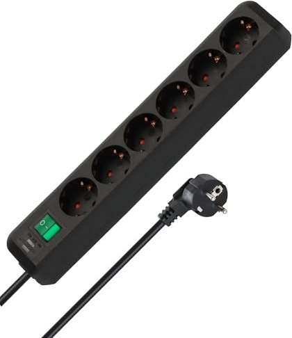 Brennenstuhl 2er Set Eco-Line, Steckdosenleiste 6-Fach | Mehrfachsteckdosen mit erhöhtem Berührungsschutz, Schalter und 1,5m Kabel, schwarz