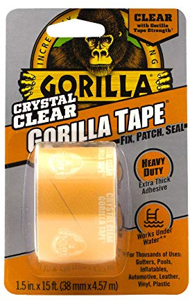 Gorilla 6015002 Tape, Crystal Clear Duct Tape, 1.5” x 5 yd, Clear, (Pack of 1)