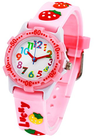 Mixe Waterproof 3D Cute Cartoon Silicone Wristwatches Time Teacher Gift for Little Girls Boys Kids Children Age 3-10 (Pink Strawberry)