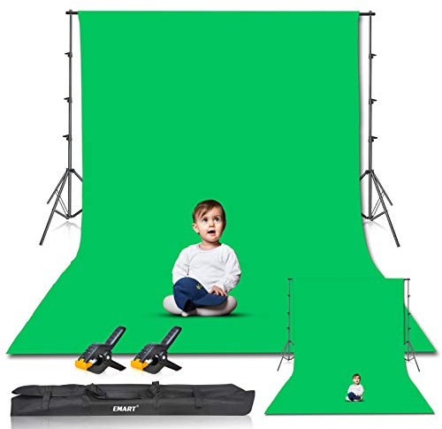 EMART Greenscreen Hintergrund mit Ständer, 2,6x3m Hintergrundsystem, 3 X 3,6m Grün Fotohintergrund und 2 Federklemmen Fotostudio Set für Produkt Porträt YouTube Video Fotografie