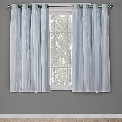 Exclusive Home Curtains Catarina Woven Blackout Grommet Top Panel Pair, Aqua, 52x63, 2 Piece